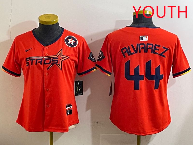 Youth Houston Astros 44 Alvarez Orange Three generations Joint Name 2025 Nike MLB Jersey style 4126